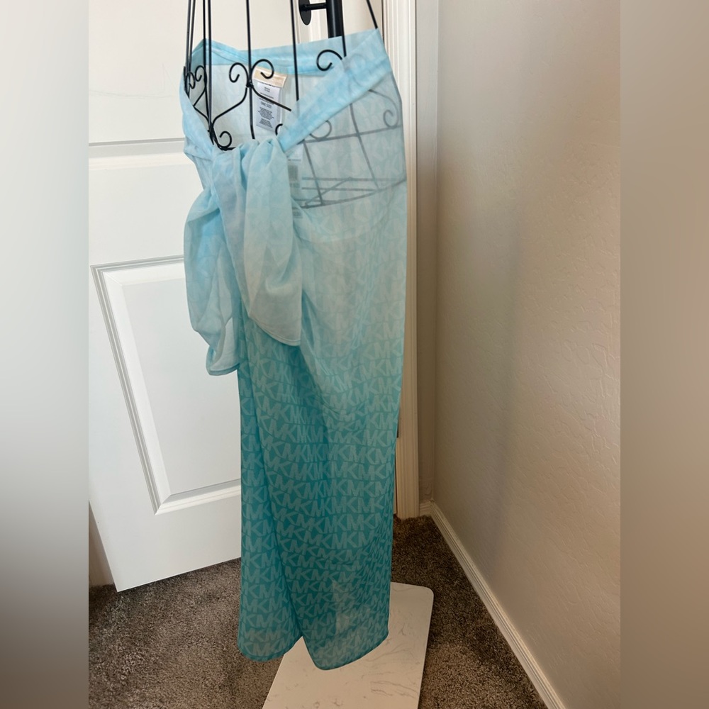 MICHAEL KORS MK Signature Ombre Logo Pareo Turquoise Beach Cover-Up - Picture 5 of 15